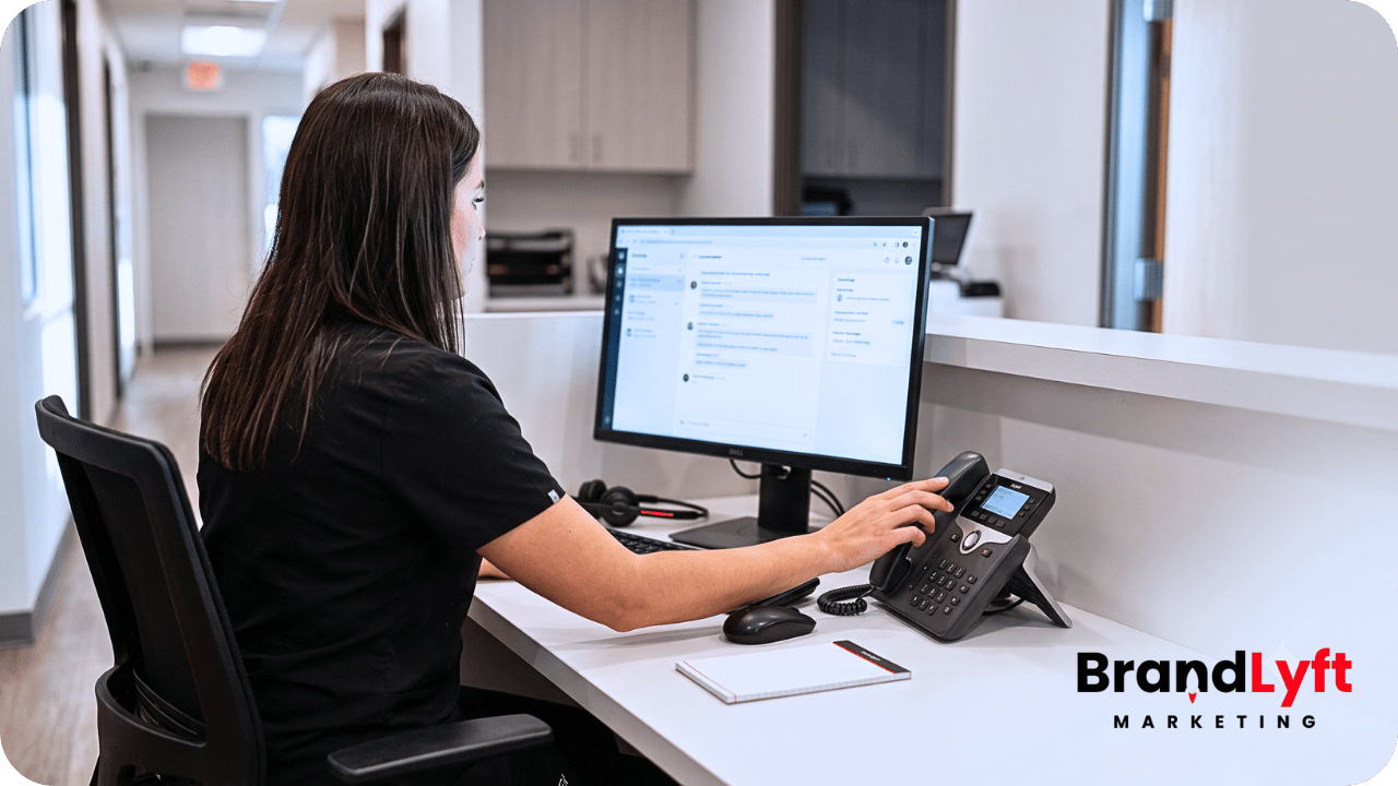AI chat with SMS follow-up transferring conversation context to a staff member at the correct practice location