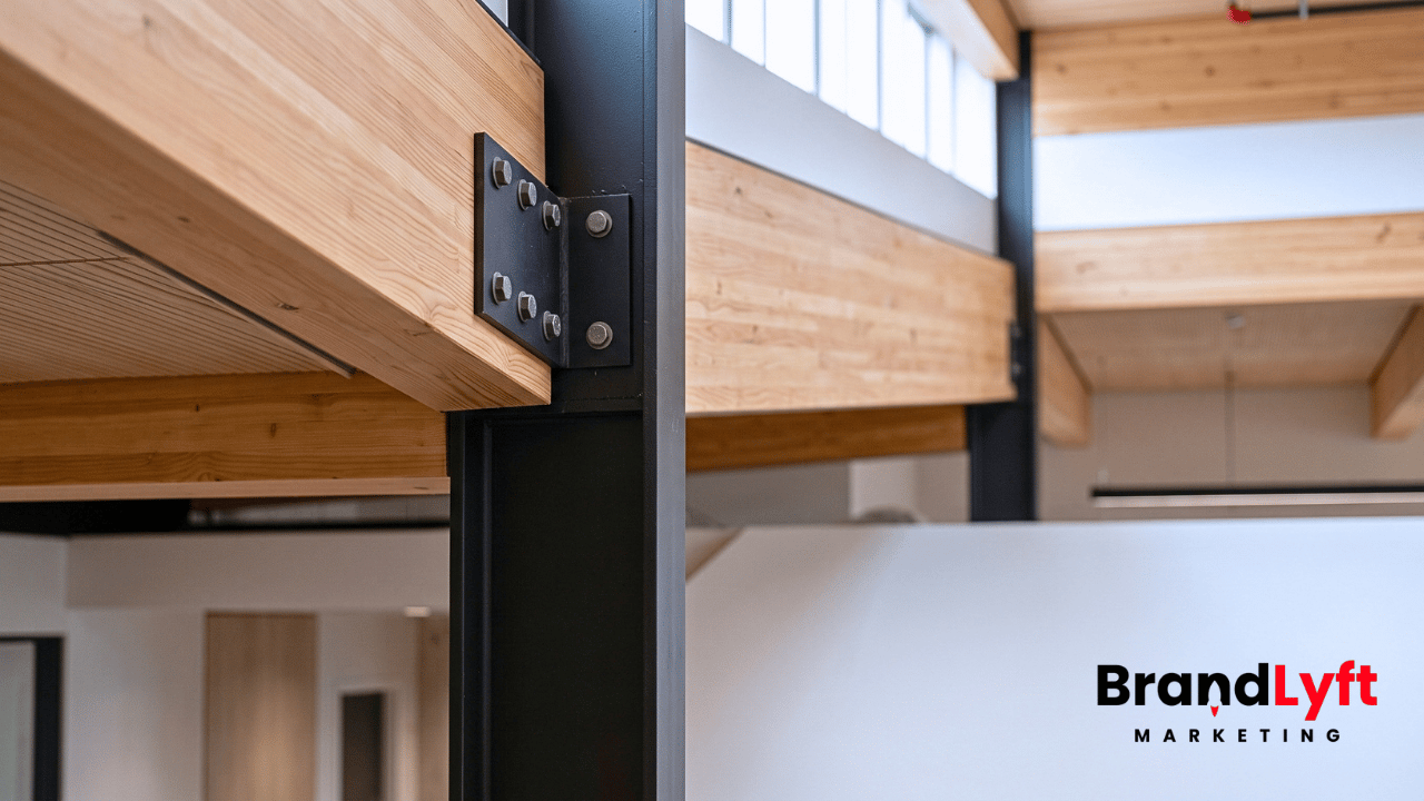 Timber beam and steel column joined by a clearly defined structural connection